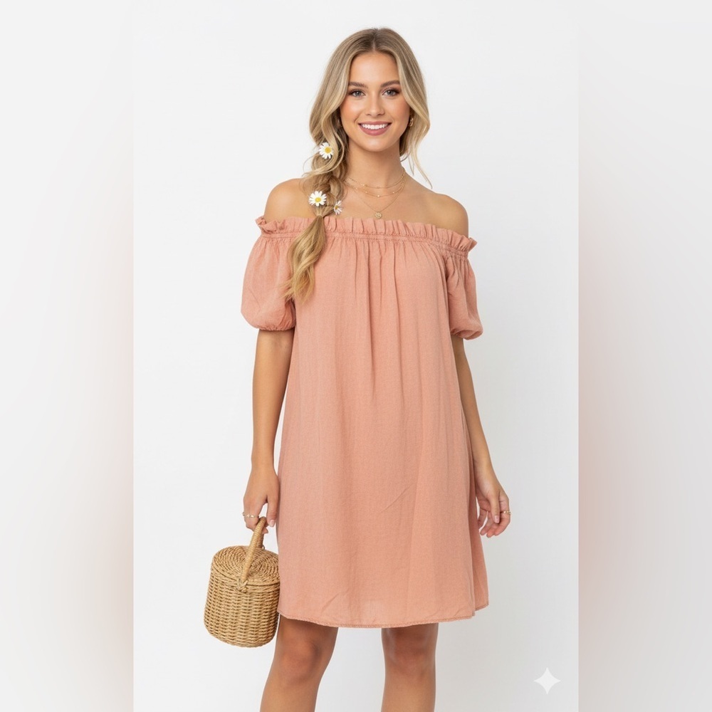 Easel Terracotta Off-Shoulder Boho Cottagecore Dress Small Soft Girl Hippie NWT